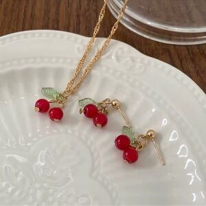 Anthropologie Petite Cherry Red Gold Set